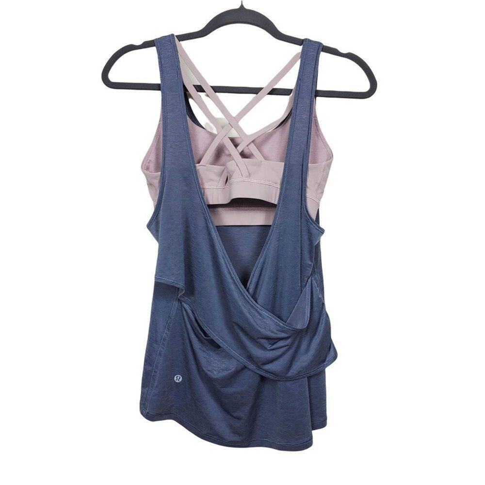 Lululemon Athletica Tank Top Built In Bra Women Size 6 Gray Beige Wrap Back - Picture 6 of 8
